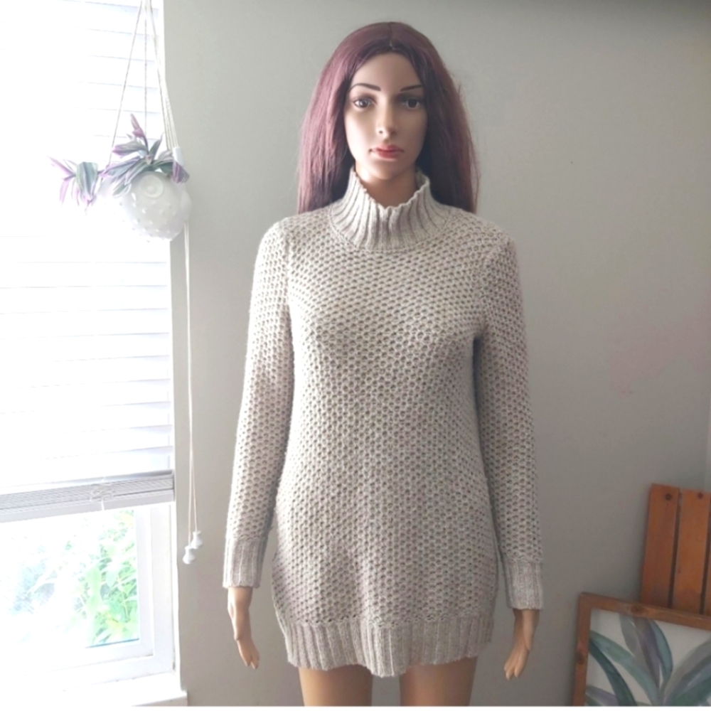 Banana Republic wool sweater oatmeal beige knit high neck long line